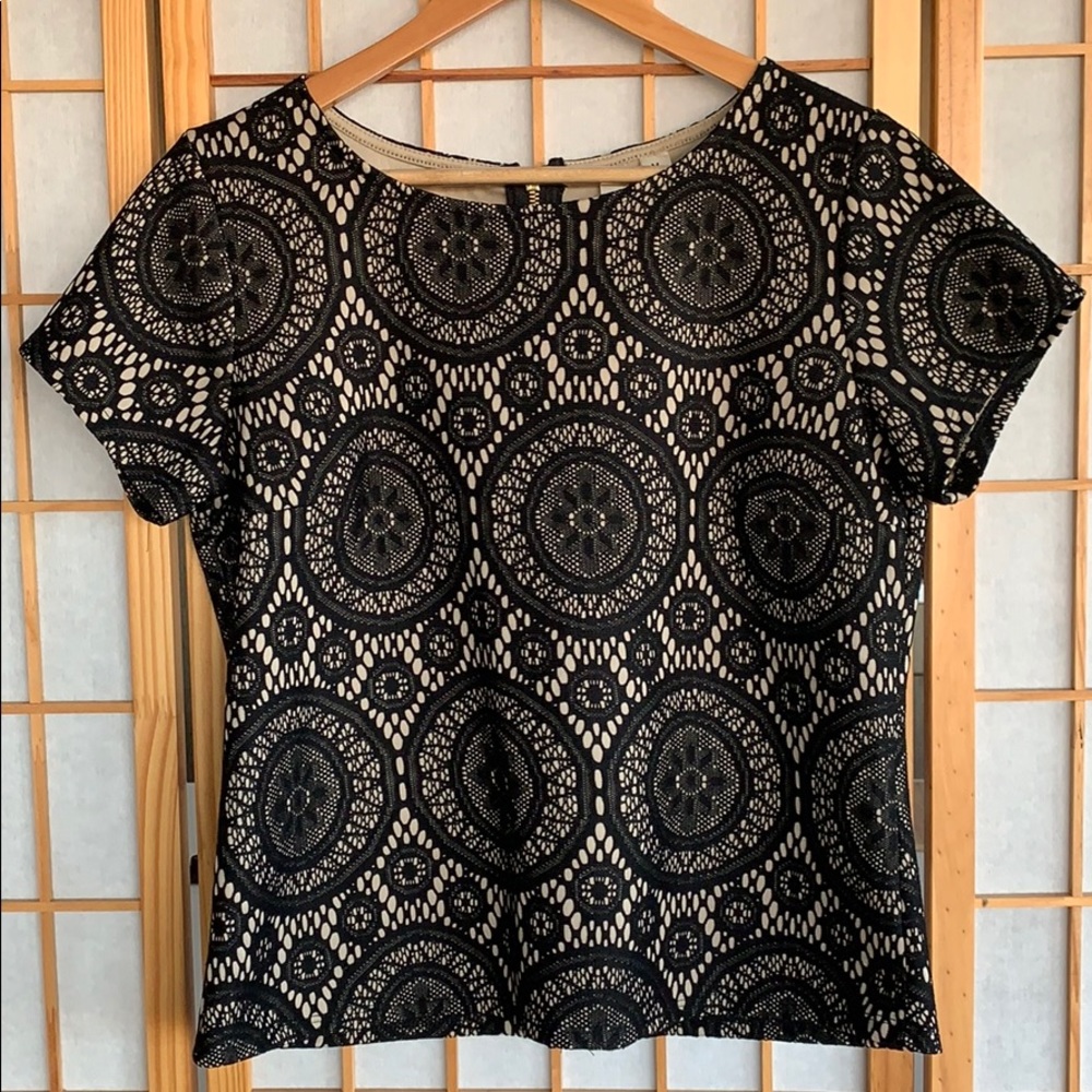 Tacera Lace Overlay Short-Sleeve Top